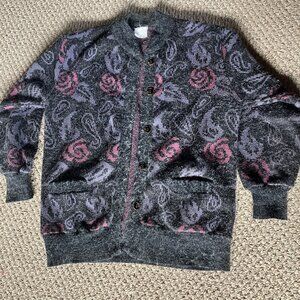 Vintage Rose and Paisley Cardigan Pink and Purple
